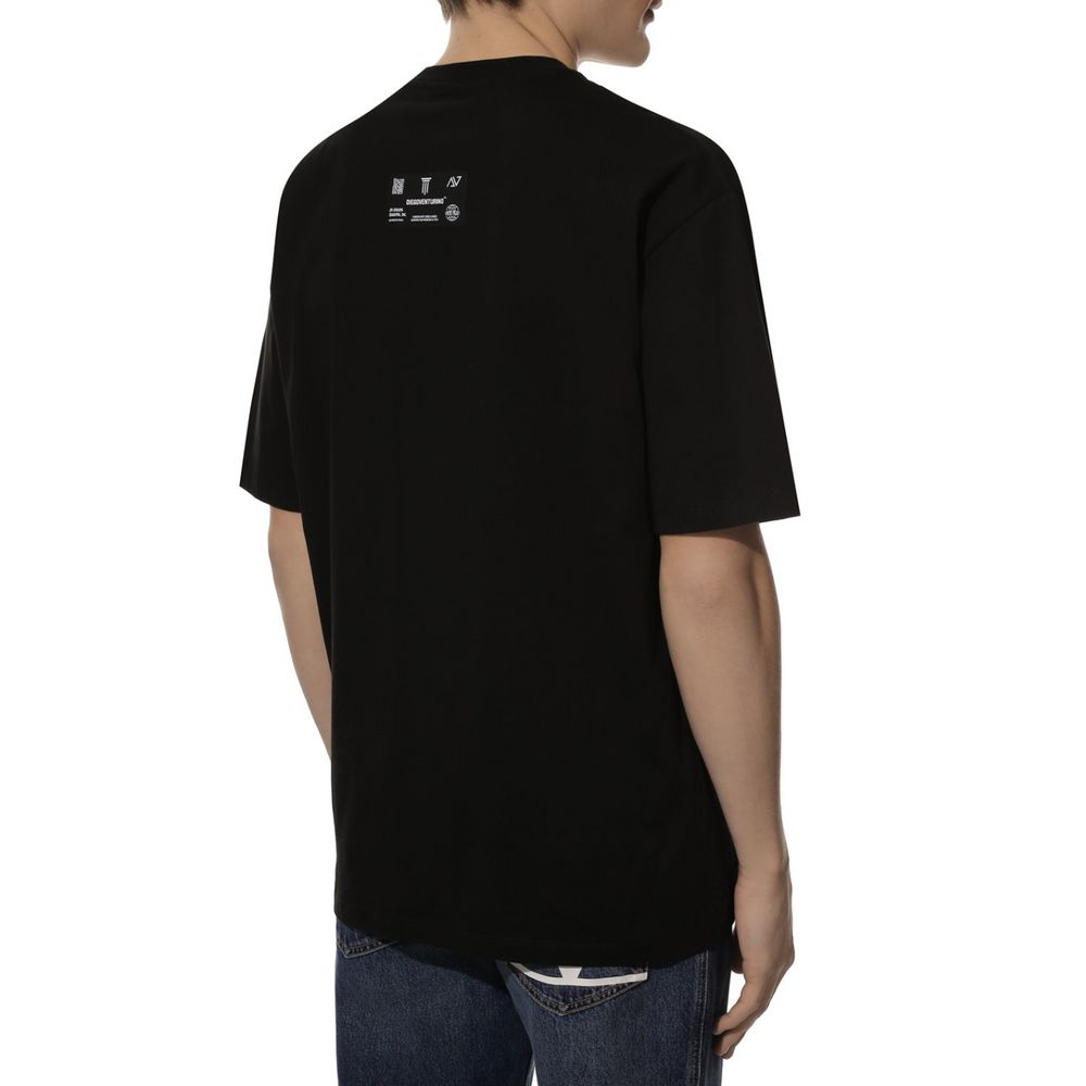 Diego Venturino Sleek Black Cotton T-Shirt with Signature Design - Luxe & Glitz