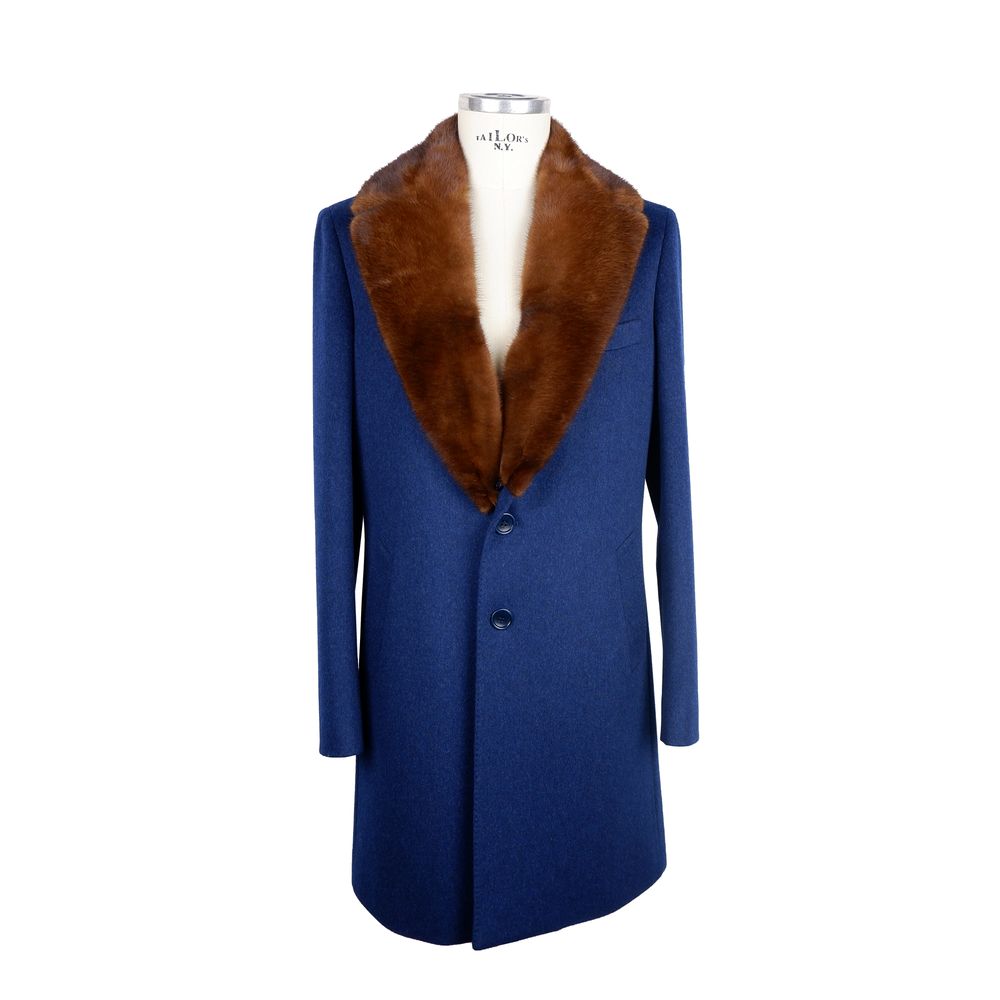 Made in Italy Elegant Virgin Wool Coat with Mink Fur - Luxe & Glitz