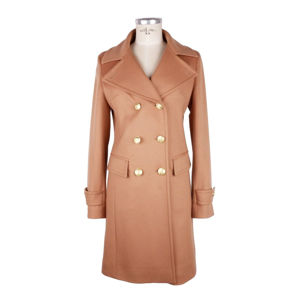 Made in Italy Elegant Beige Wool Coat with Golden Buttons Made in Italy