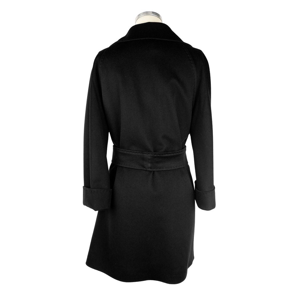 Made in Italy Elegant Black Virgin Wool Women's Coat - Luxe & Glitz