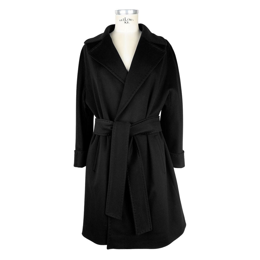 Made in Italy Elegant Black Virgin Wool Women's Coat - Luxe & Glitz