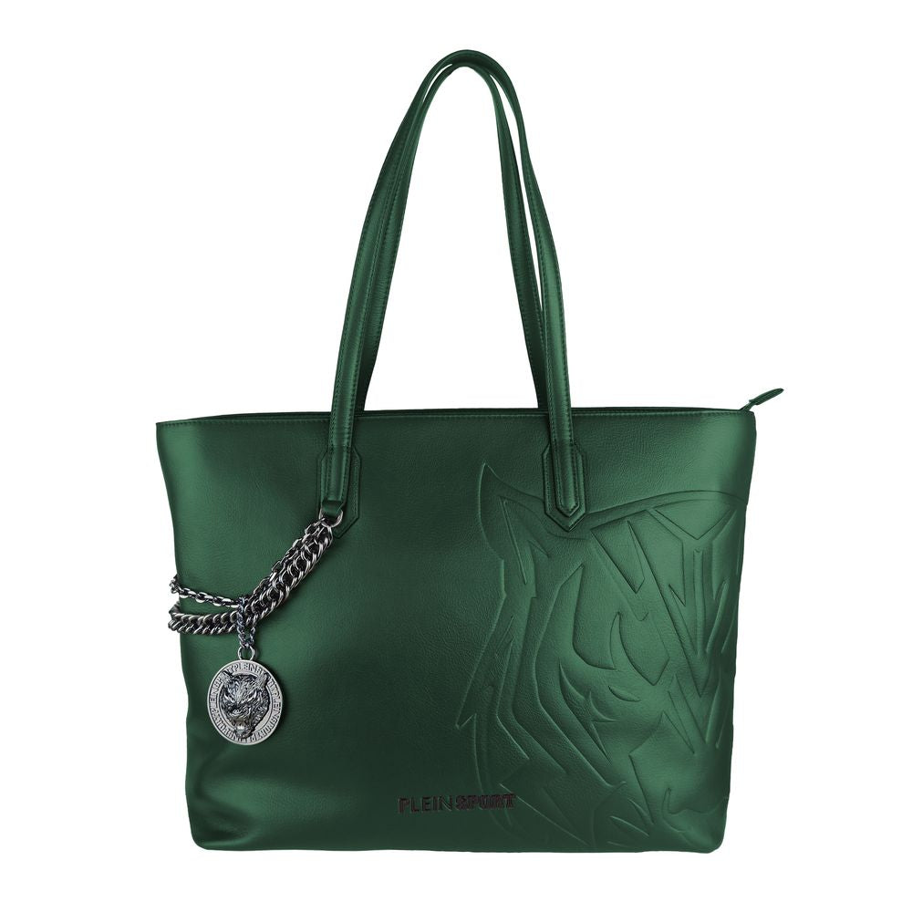 Plein Sport Eco-Chic Dark Green Shoulder Bag with Chain Detail Plein Sport