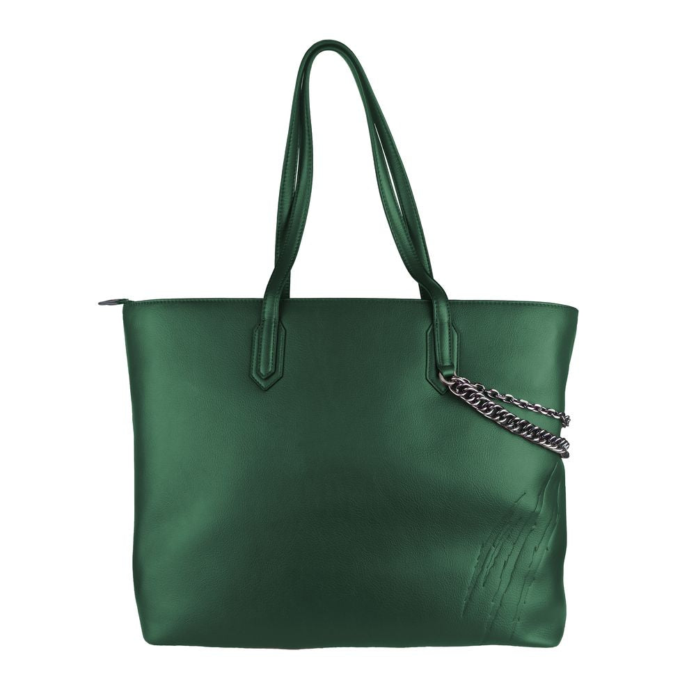 Plein Sport Eco-Chic Dark Green Shoulder Bag with Chain Detail Plein Sport