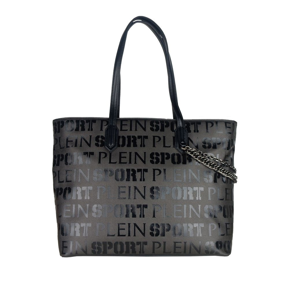 Plein Sport Sleek Black Designer Shopping Bag with Logo Print Plein Sport