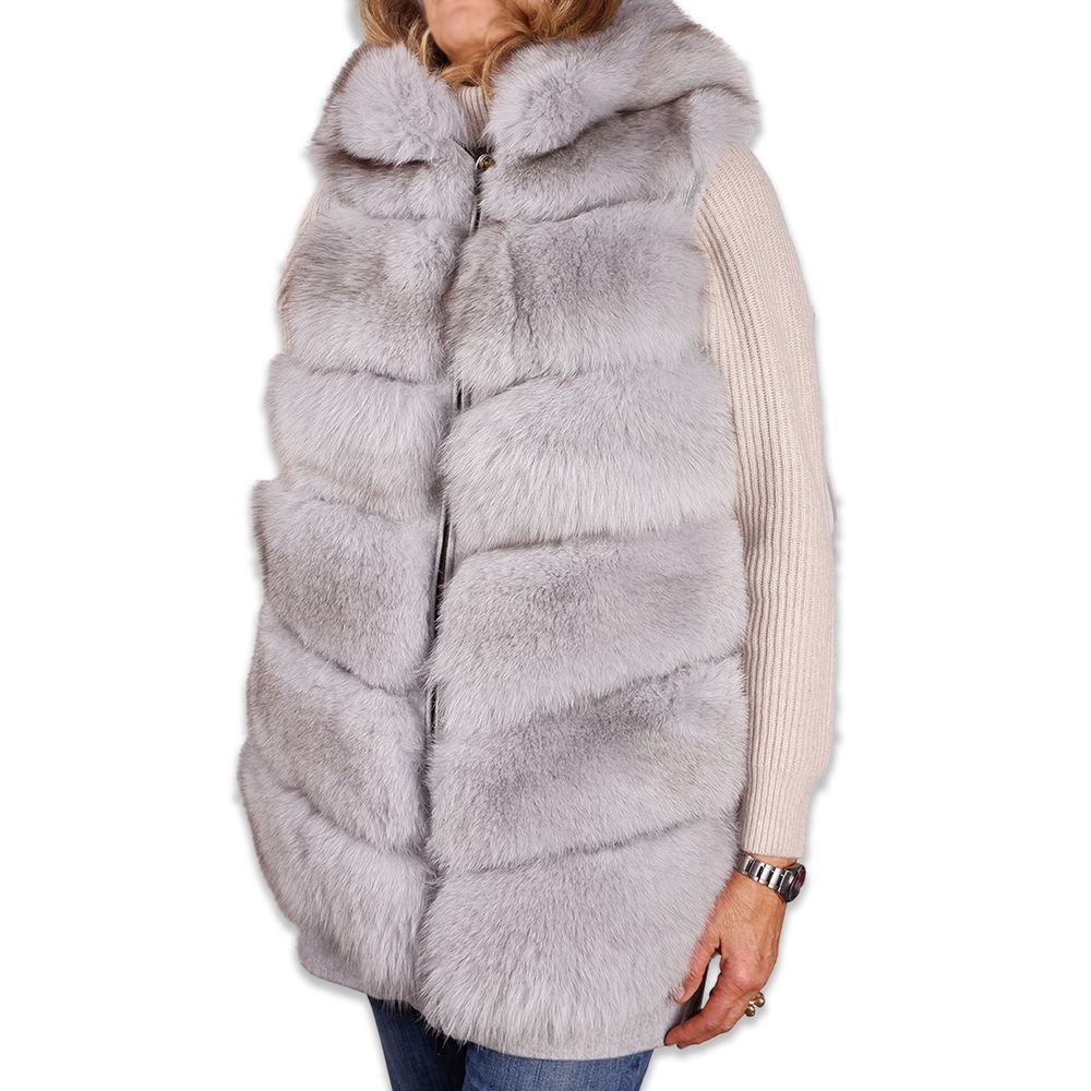 Made in Italy Sleeveless Luxury Wool Coat with Fox Fur Trim - Luxe & Glitz