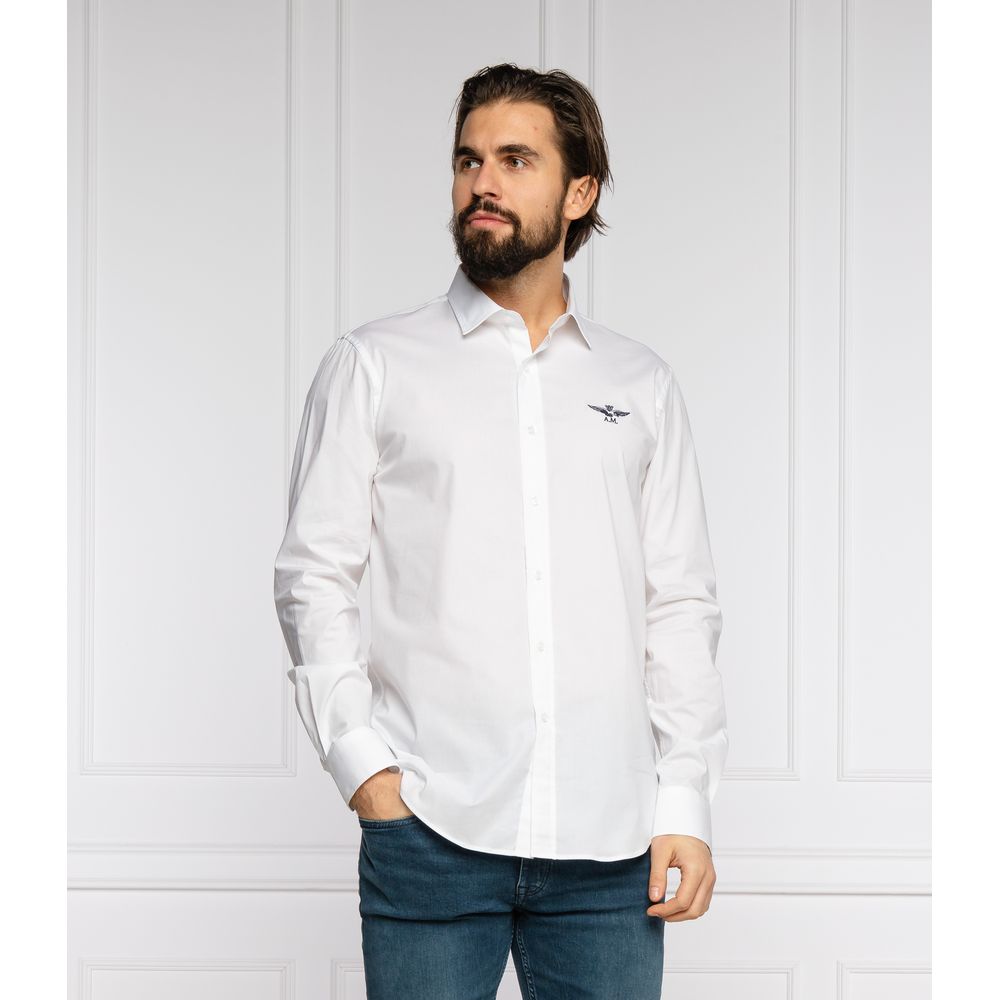 Aeronautica Militare Slim Fit White Cotton Shirt with Eagle Logo - Luxe & Glitz