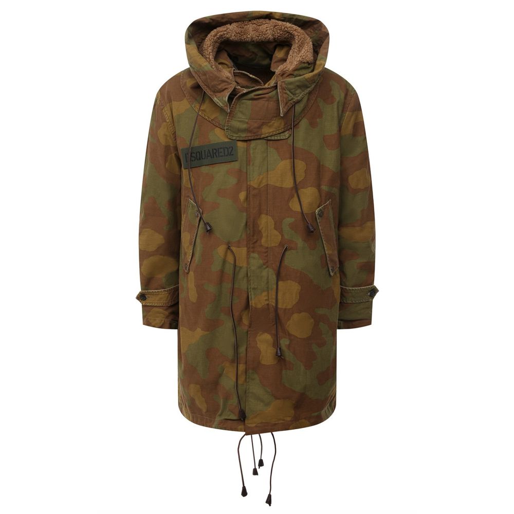 Dsquared² Camo Textured Hooded Parka with Leather Details - Luxe & Glitz
