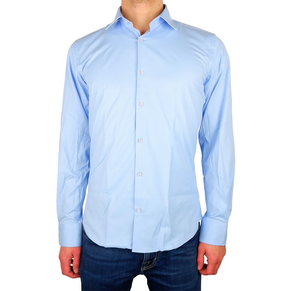 Made in Italy Elegant Light Blue Satin Milano Shirt Made in Italy