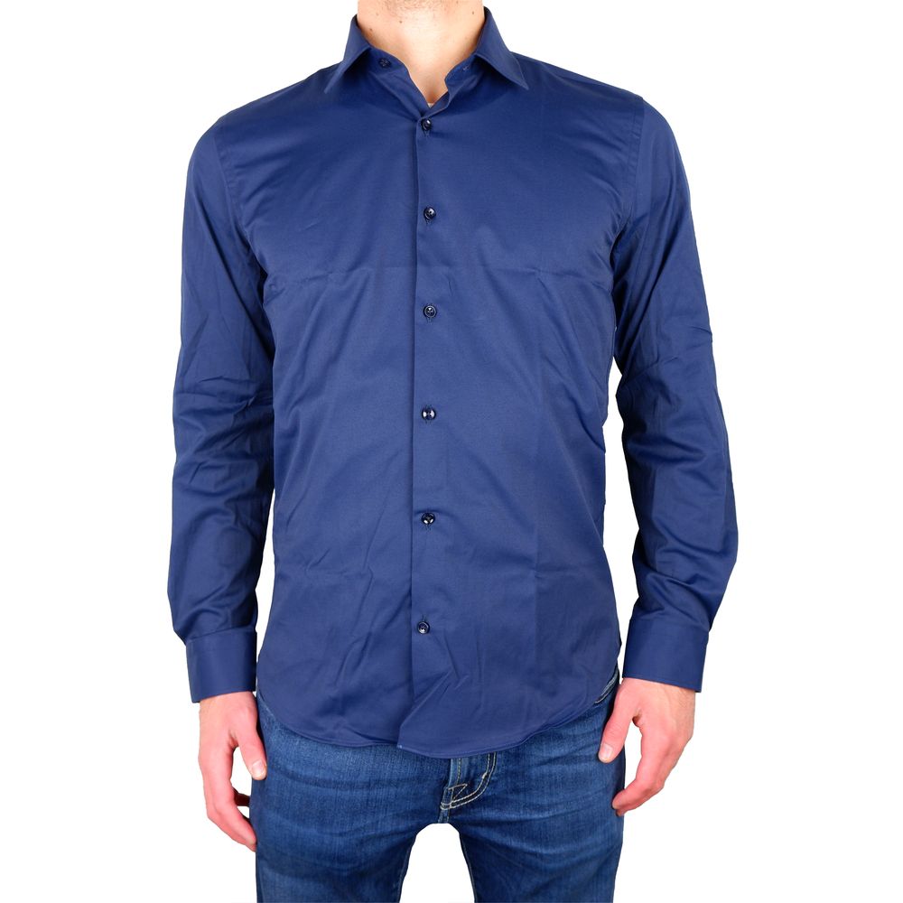 Made in Italy Elegant Milano Blue Satin Cotton Shirt Made in Italy