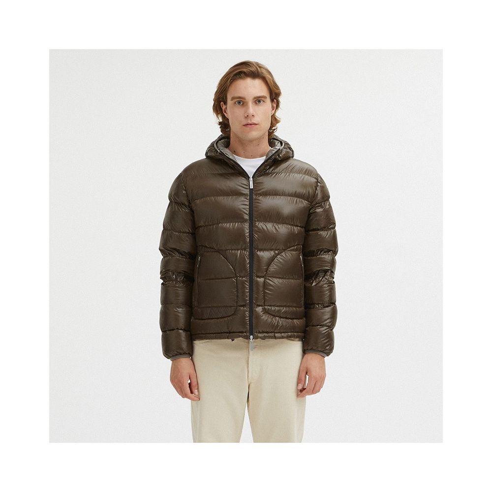Centogrammi Reversible Hooded Jacket in Dove Grey and Brown Centogrammi