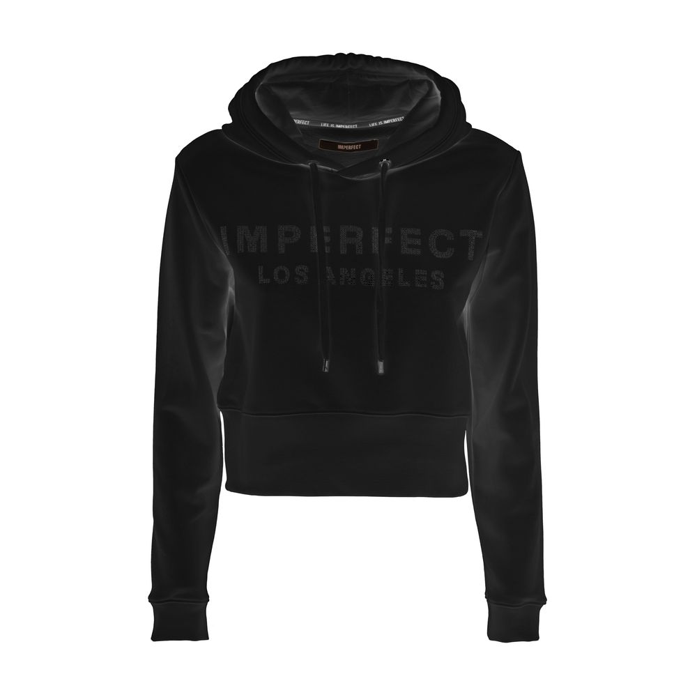 Imperfect Glitzy Logo Embellished Black Hoodie Imperfect