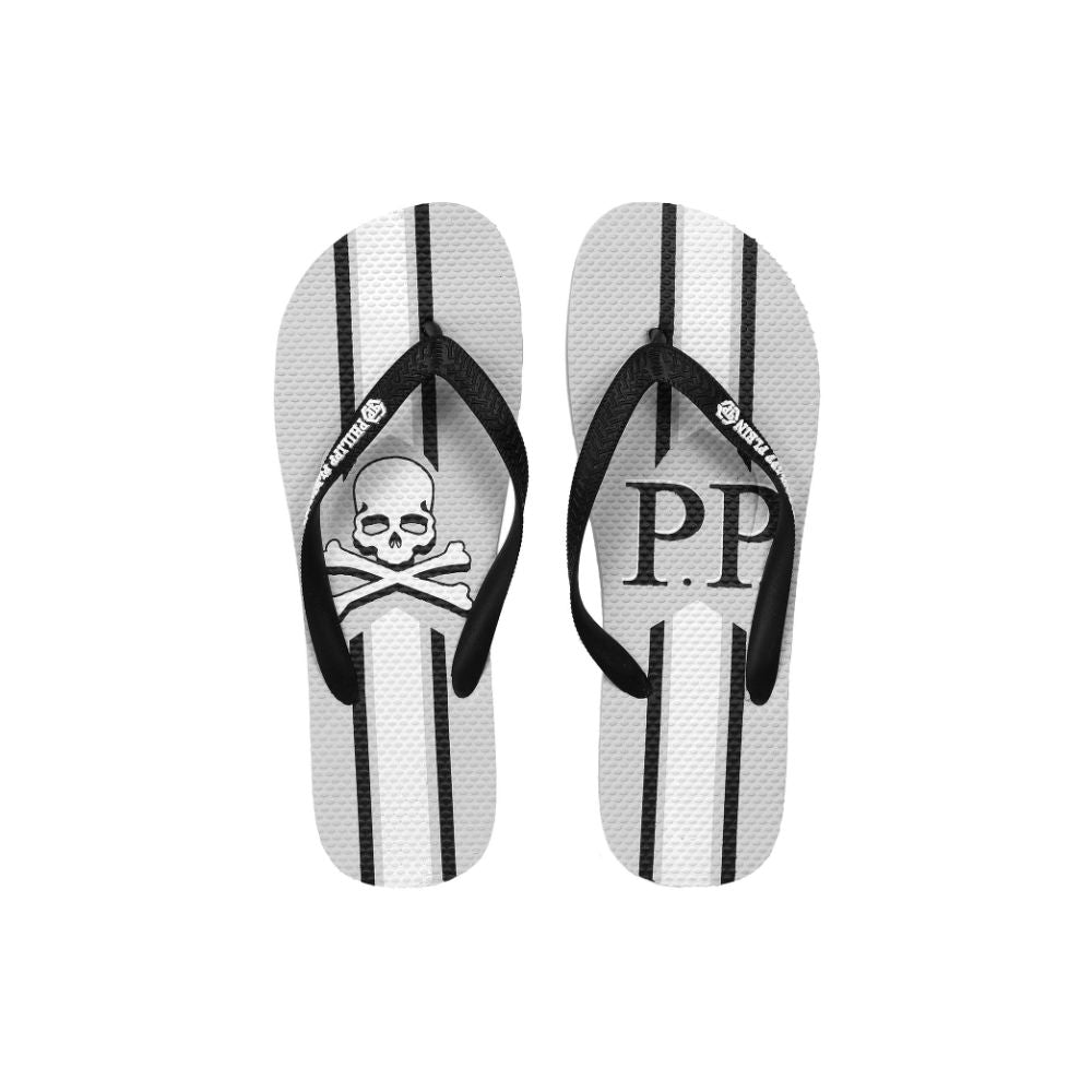 Philipp Plein Chic Gray Logo Print Flip Flops Philipp Plein