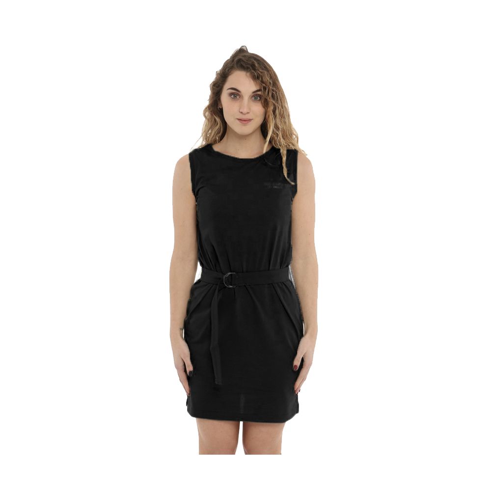 Imperfect Elegant Sleeveless Black Cotton Dress with Belt - Luxe & Glitz