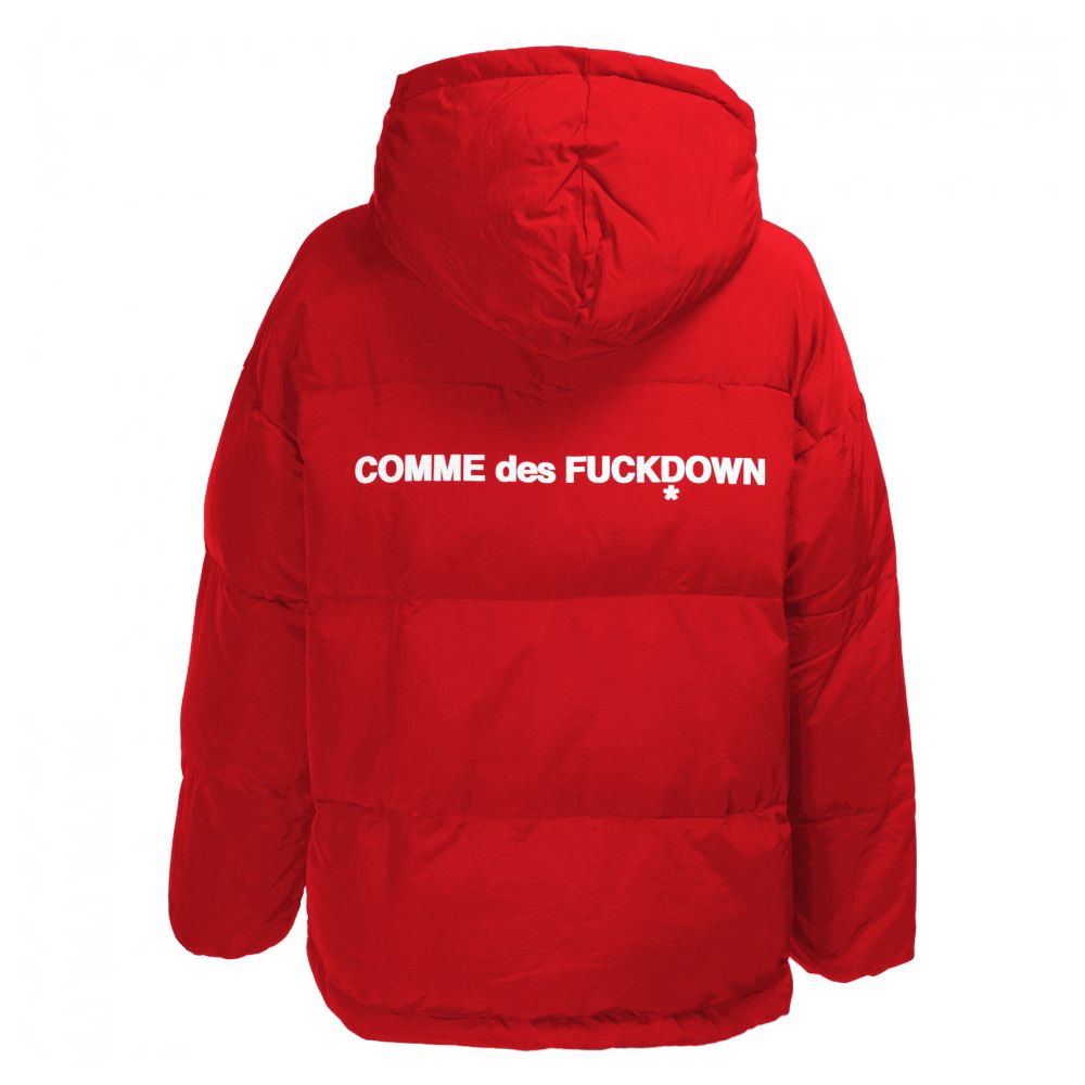 Comme Des Fuckdown Chic Pink Puffer Jacket with Iconic Logo Print Comme Des Fuckdown