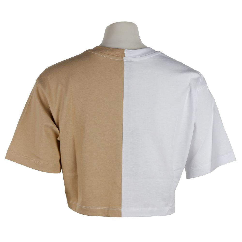 Comme Des Fuckdown Beige Couture Logo Tee with Two-Tone Print - Luxe & Glitz