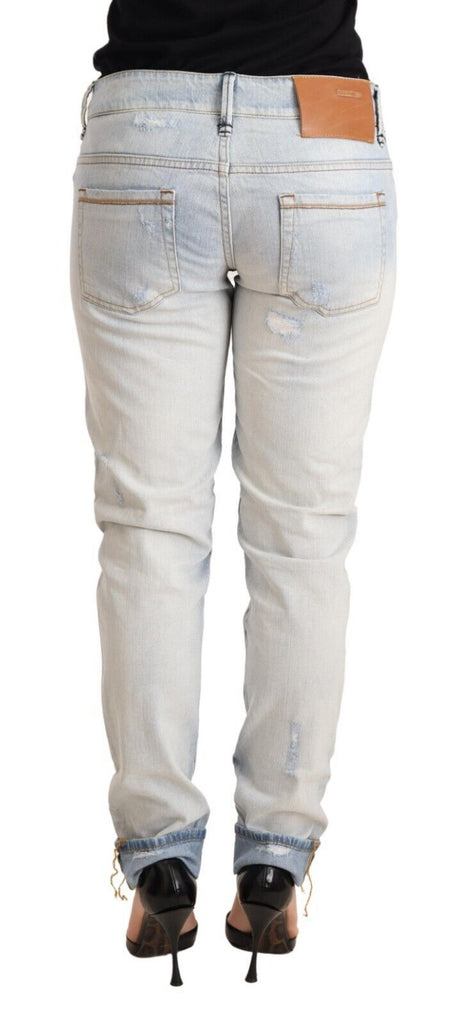 Acht Light Blue Distressed Cotton Folded Hem Denim Trouser Jeans Acht