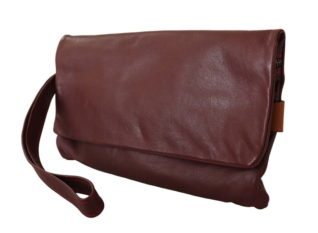 Elegant Brown Leather Clutch with Silver Detailing Luxe & Glitz