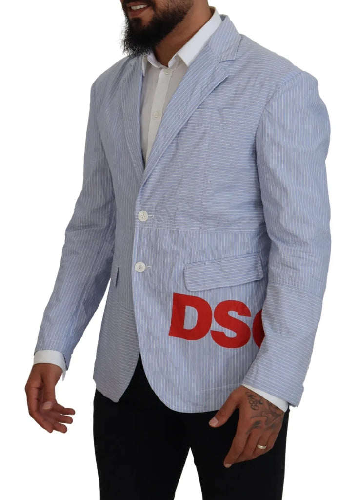 Dsquared² Blue Striped Single Breasted Formal Coat Blazer Dsquared²