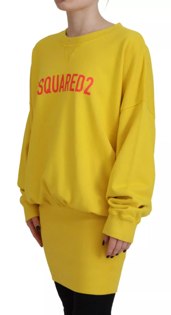 Dsquared² Yellow Logo Print Cotton Crewneck Pullover Sweater Dsquared²
