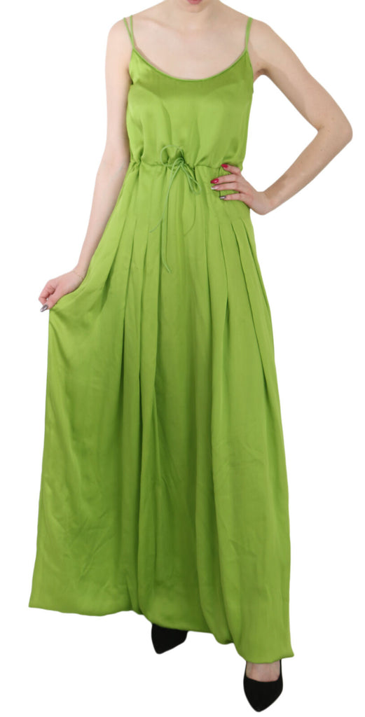 Dsquared² Green Spaghetti Strap Long A-line Pleated Dress Dsquared²