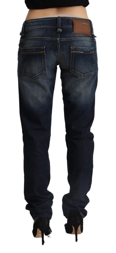 Acht Dark Blue Washed Cotton Skinny Denim Low Waist Jeans Acht