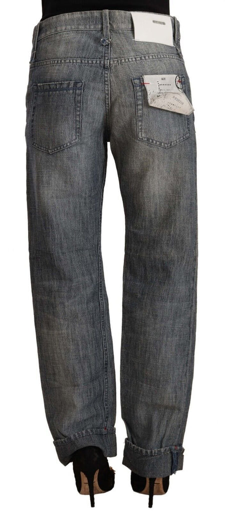 Acht Gray Washed Mid Waist Straight Denim Folded Hem Jeans Acht