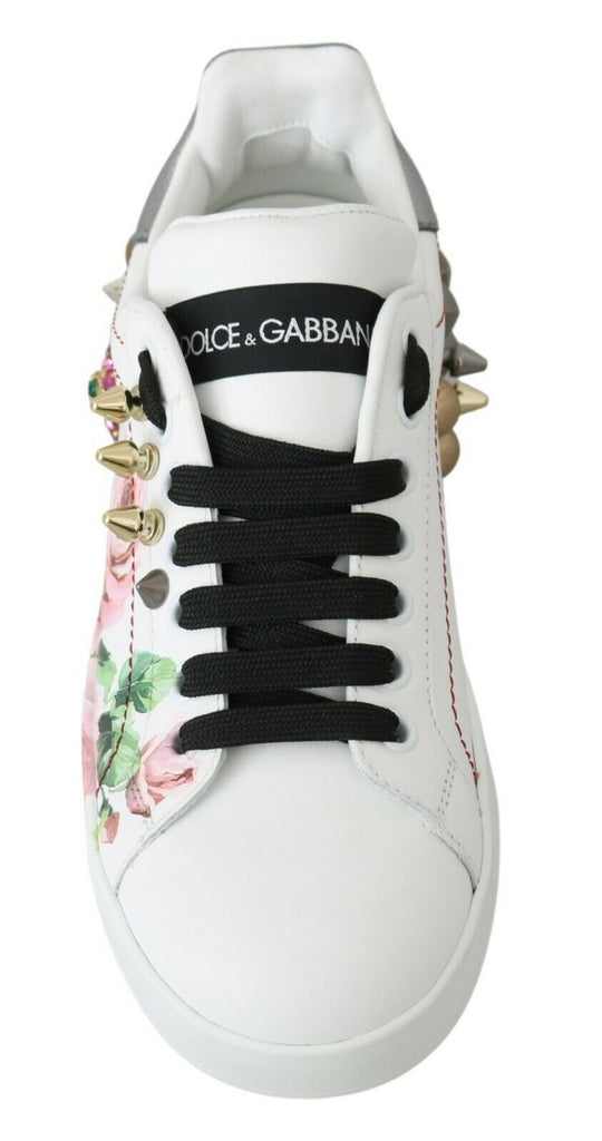 Dolce & Gabbana Floral Crystal-Embellished Leather Sneakers - Luxe & Glitz