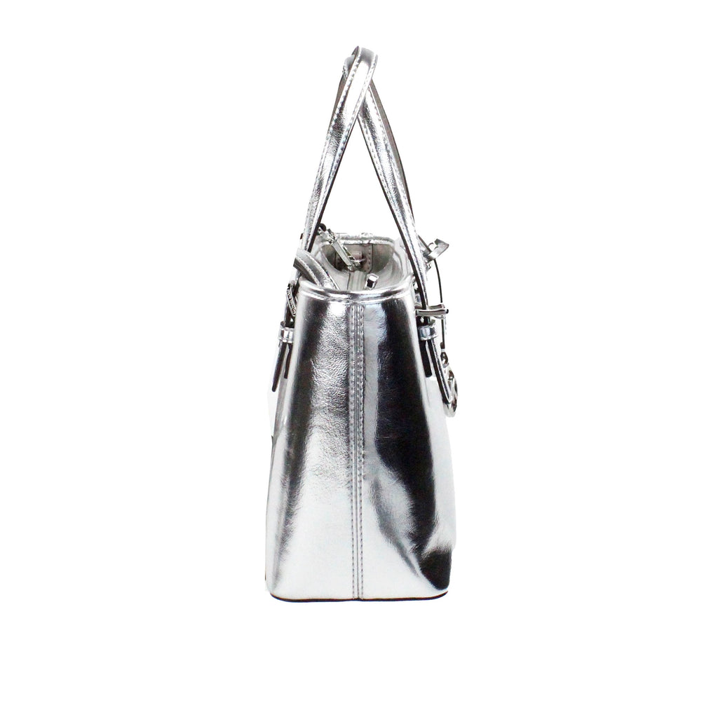 Michael Kors Jet Set Silver Metallic XS Carryall Top Zip Tote Bag Purse Michael Kors