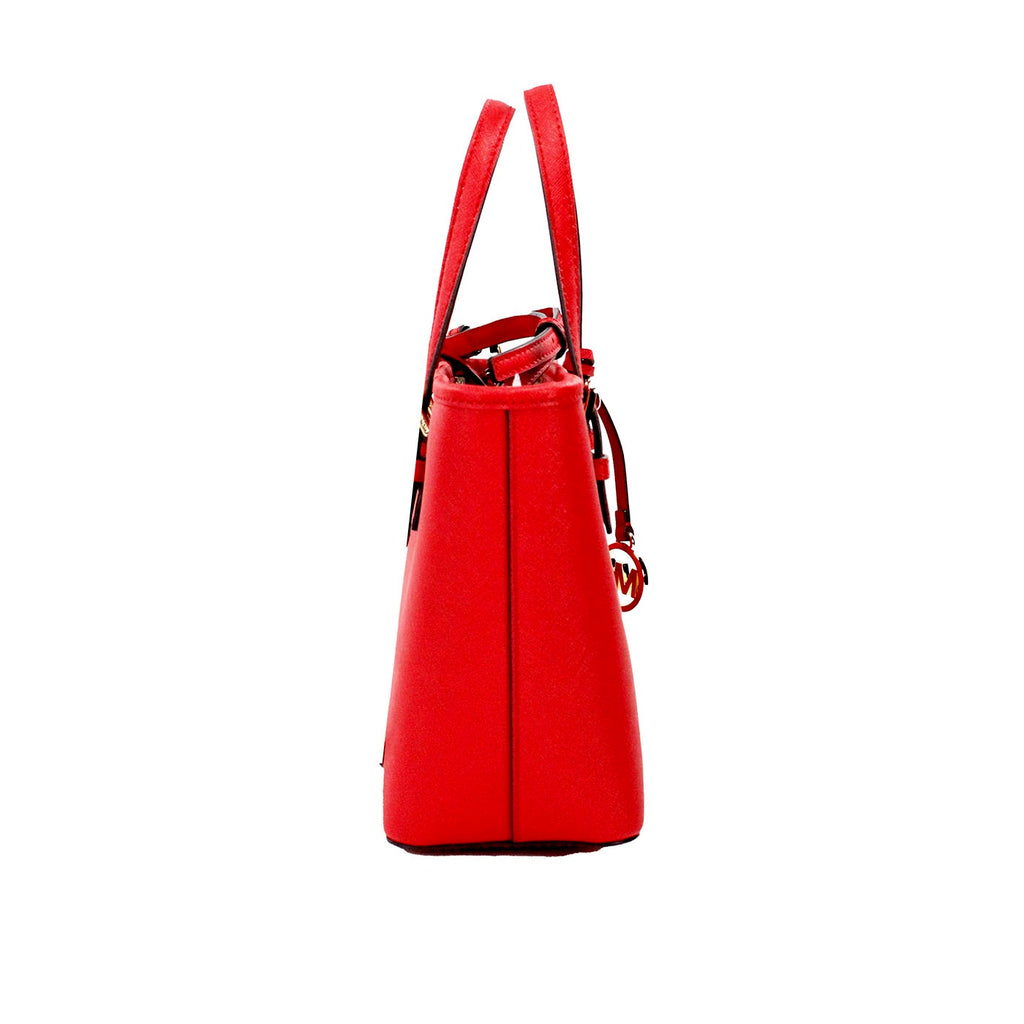 Michael Kors Jet Set Bright Red Leather XS Carryall Top Zip Tote Bag Purse Michael Kors