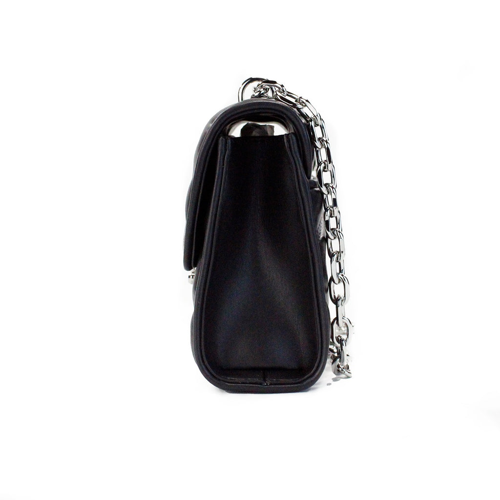 Michael Kors Serena Medium Black Diamond Quilted Faux Leather Flap Shoulder Bag Michael Kors