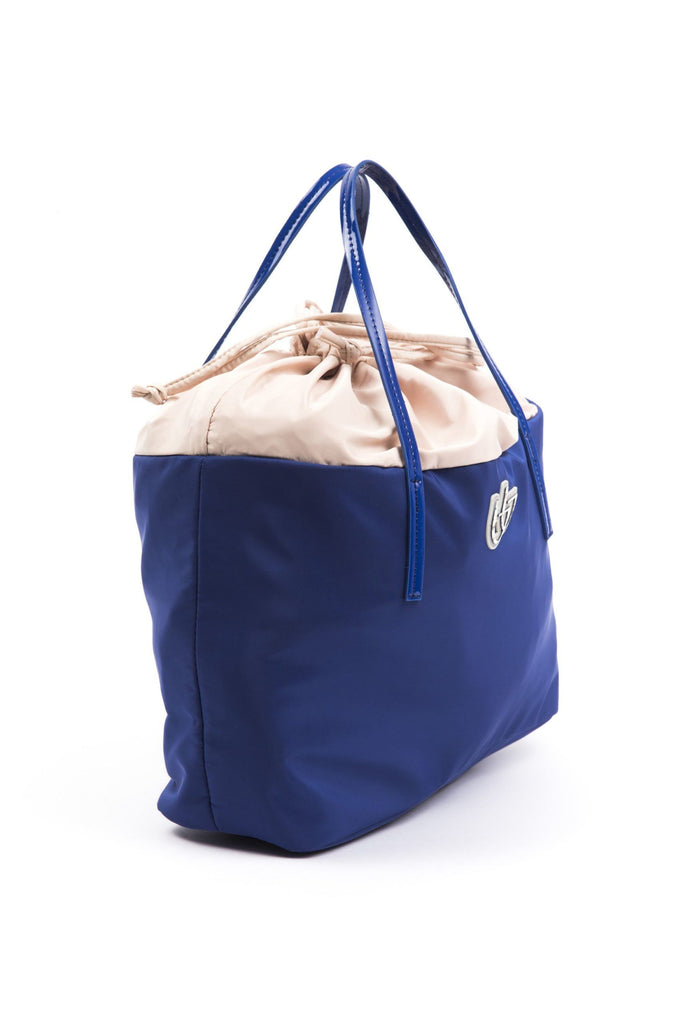 BYBLOS Chic Blue Fabric Shopper Tote with Patent Accents BYBLOS