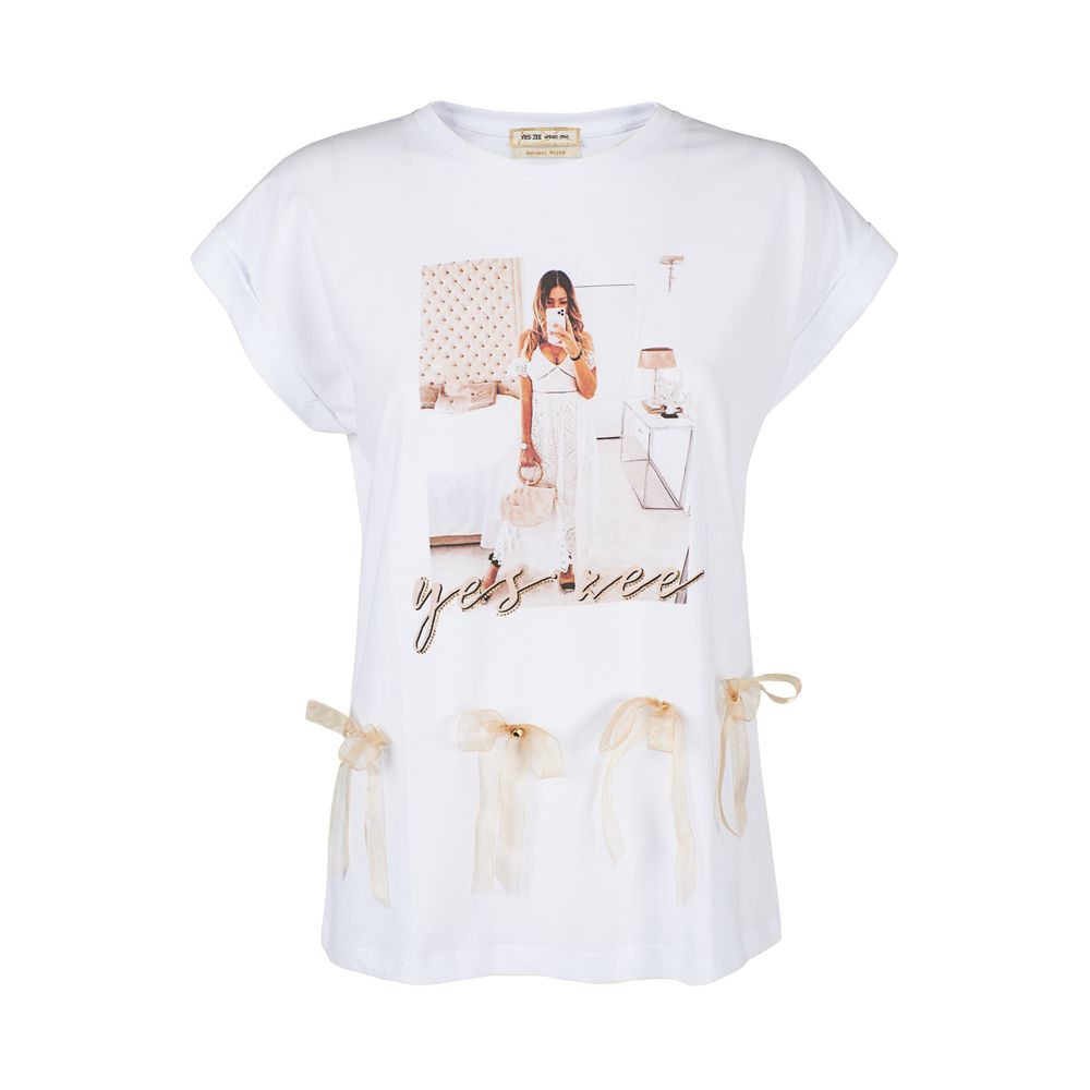 Yes Zee Chic White Cotton Tee with Signature Detail - Luxe & Glitz