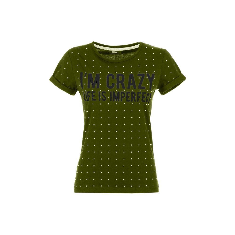 Imperfect Army Green Strass Embellished Cotton Tee - Luxe & Glitz