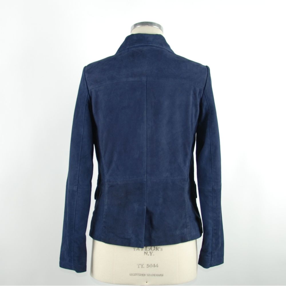 Emilio Romanelli Chic Blue Leather Elegance Jacket Emilio Romanelli