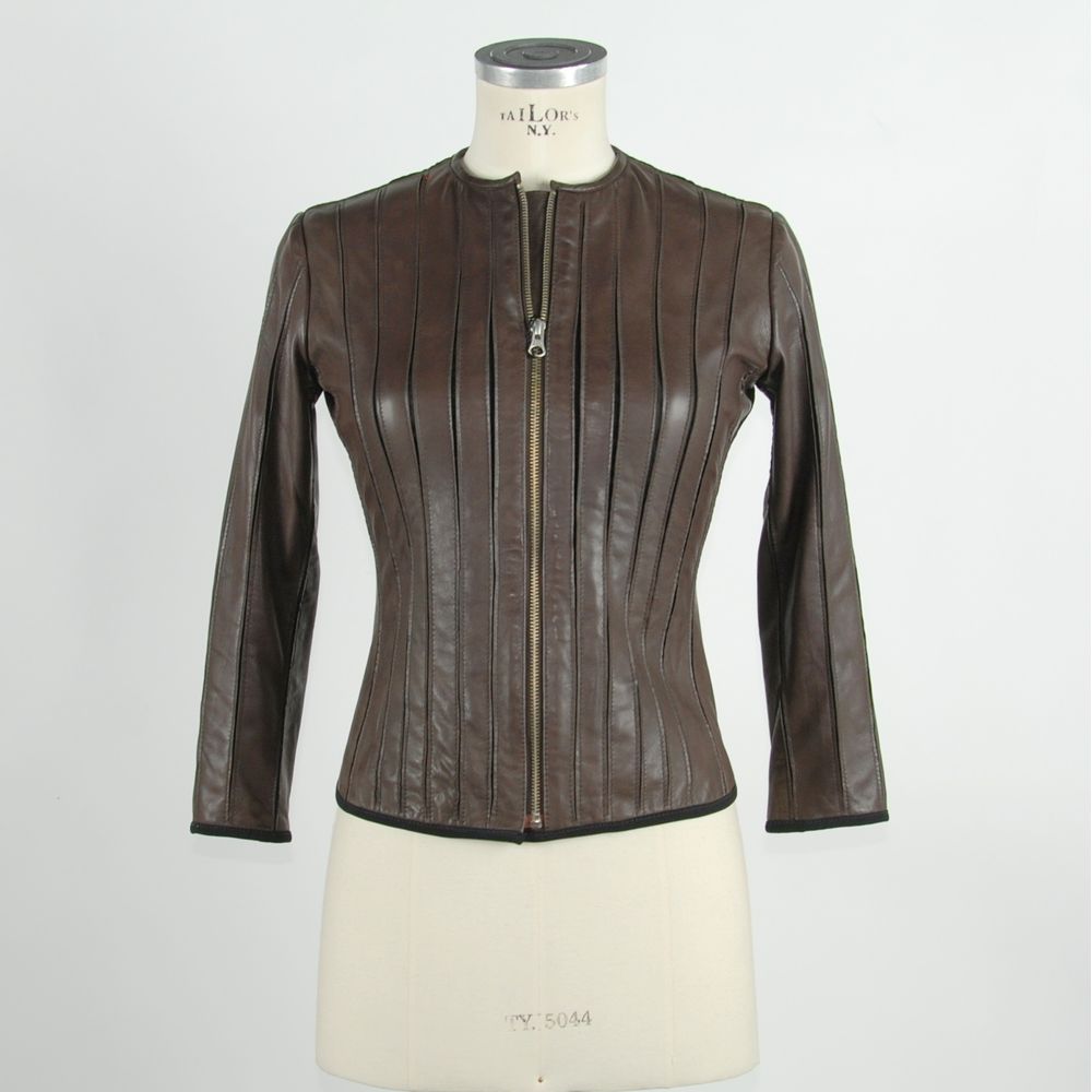 Emilio Romanelli Elegant Brown Leather Jacket for Sleek Style Emilio Romanelli