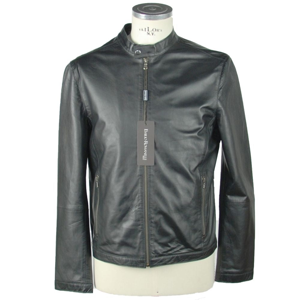 Emilio Romanelli Sleek Leather Black Jacket Emilio Romanelli