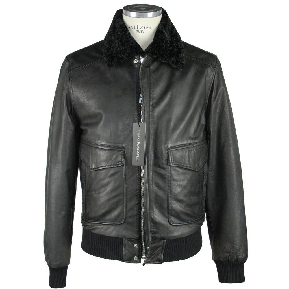Emilio Romanelli Sleek Black Leather Zip Jacket Emilio Romanelli