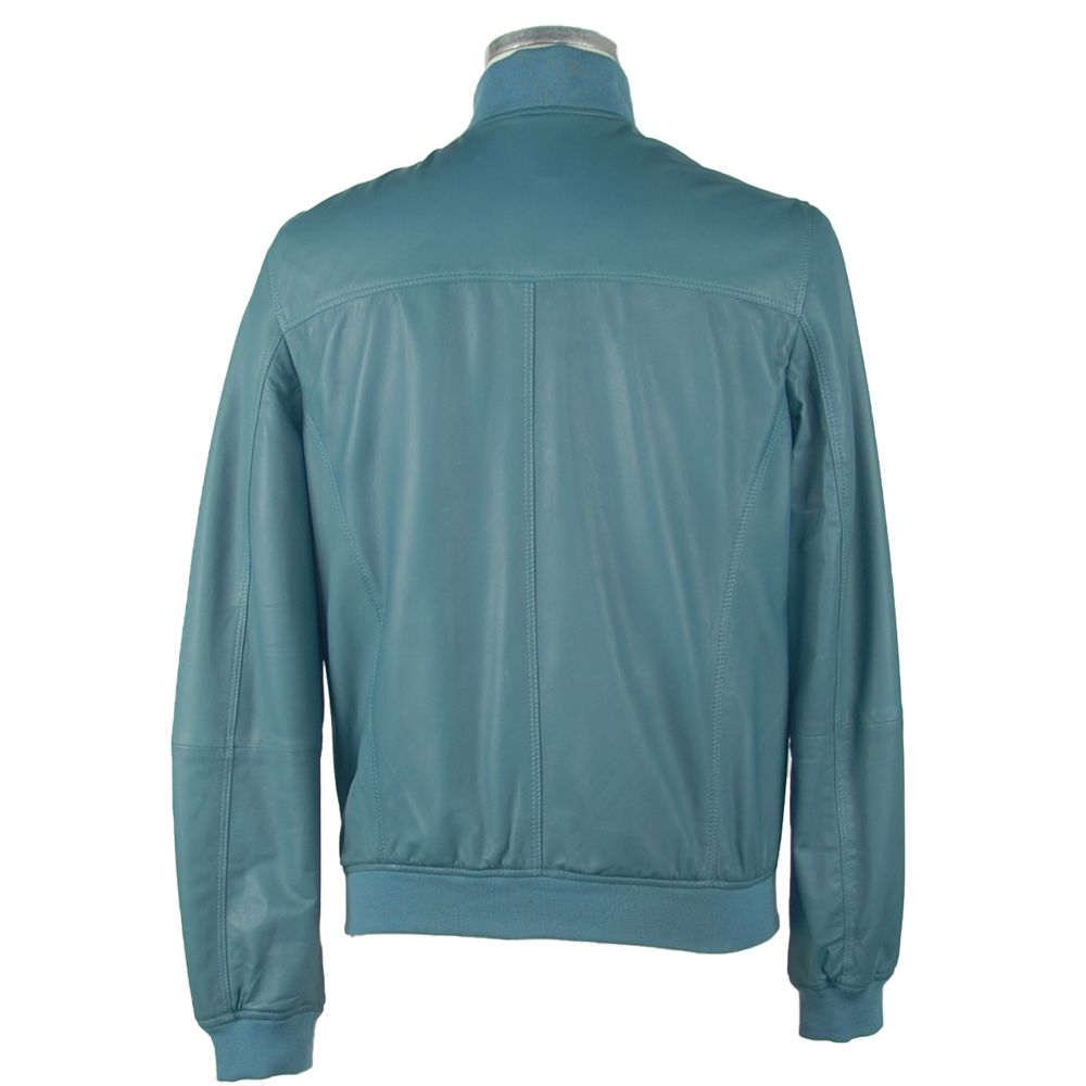 Emilio Romanelli Elegant Petrol Blue Leather Jacket Emilio Romanelli