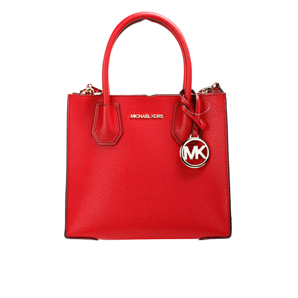 Michael Kors Mercer Medium Bright Red Pebble Leather Messenger Crossbody Bag Michael Kors