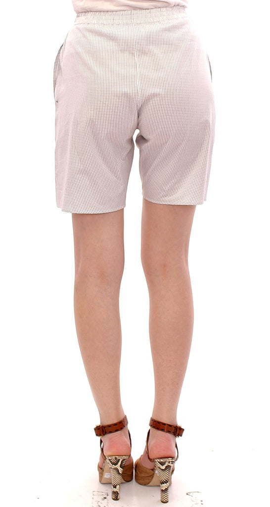 Andrea Incontri White Checkered Stretch Cotton Shorts - Luxe & Glitz