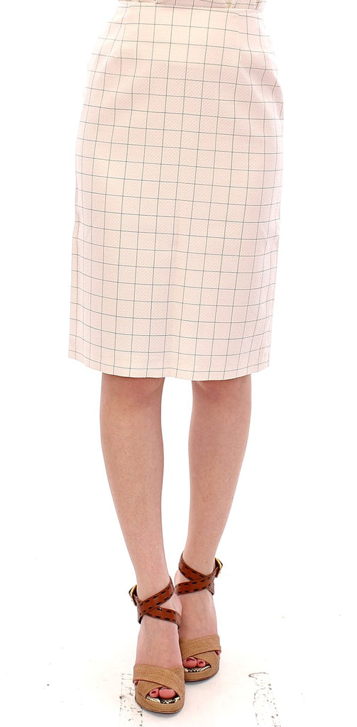 Andrea Incontri White Cotton Checkered Pencil Skirt - Luxe & Glitz
