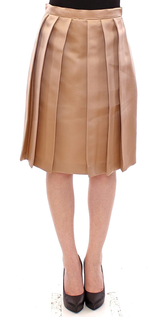 Andrea Incontri Brown Silk Solid Mini Pleated Skirt - Luxe & Glitz