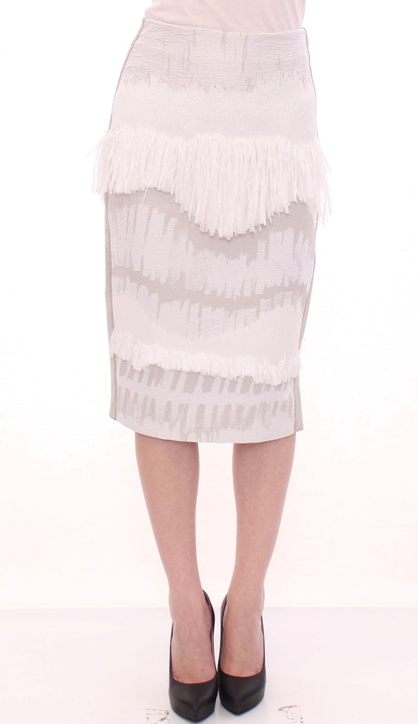 Arzu Kaprol White Acrylic Straight Pencil Skirt - Luxe & Glitz