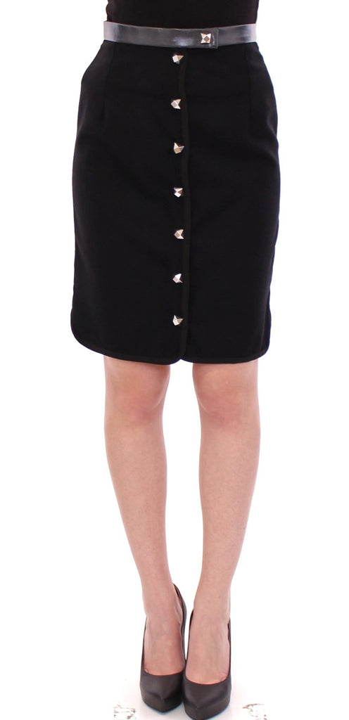 Corrado De Biase Black Metal Buttons Cotto Wool Skirt - Luxe & Glitz