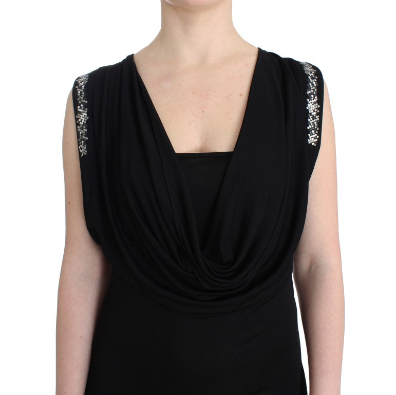 Roccobarocco Black Embellished Jersey Mini Sheath Short Dress - Luxe & Glitz