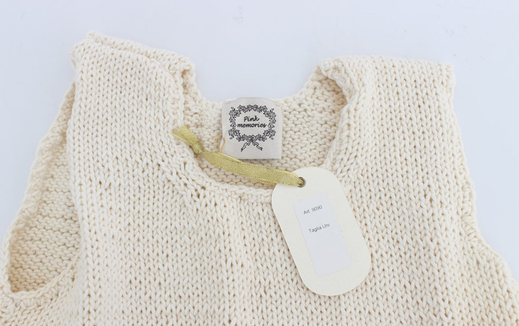 PINK MEMORIES Beige Cotton Blend Knitted Sleeveless Sweater - Luxe & Glitz