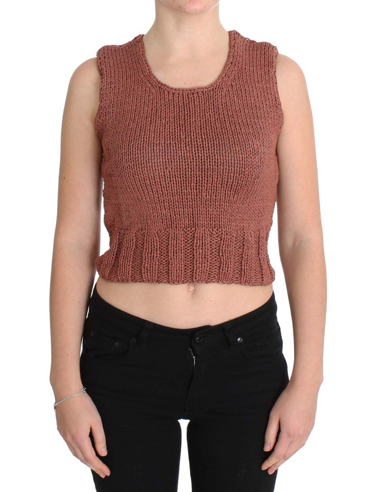 PINK MEMORIES Red Cotton Blend Knitted Sleeveless Sweater - Luxe & Glitz