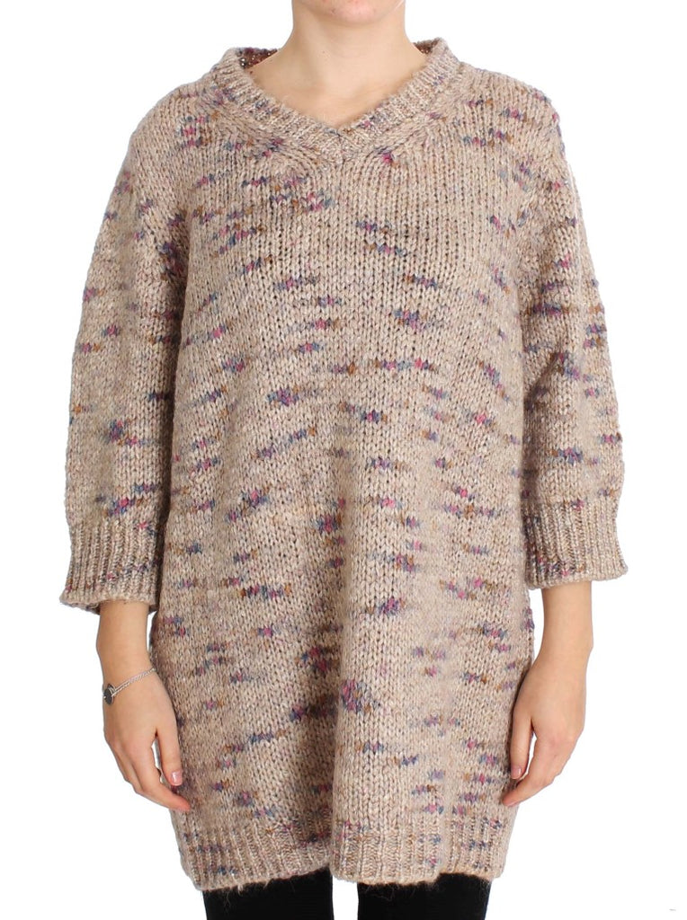 PINK MEMORIES Beige Wool Blend Knitted Oversize Sweater - Luxe & Glitz
