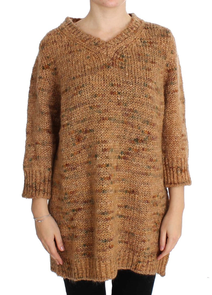 PINK MEMORIES Brown Wool Blend Knitted Oversize Sweater - Luxe & Glitz