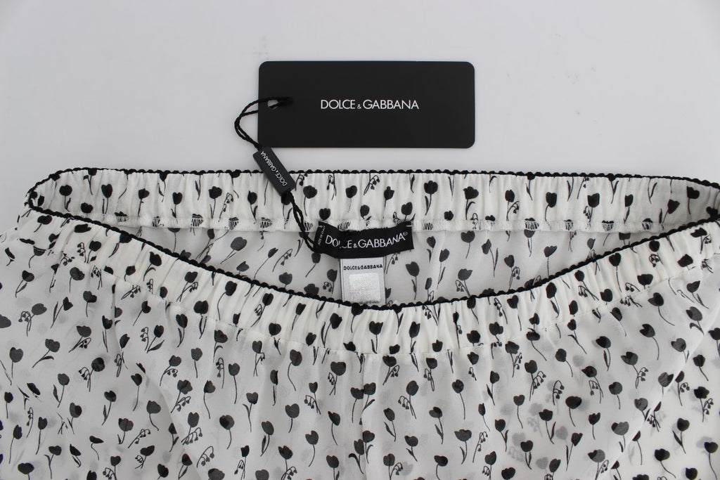Dolce & Gabbana White Black Floral Lace Silk Sleepwear Shorts - Luxe & Glitz